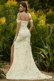 Off-the-shoulder meermin blush pailletten lange galajurk met split