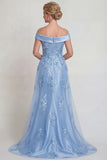 Champagne Off the Shoulder Appliqued Satijn Zeemeermin Moeder van de Bruid Jurk