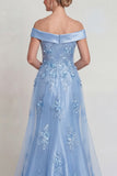 Champagne Off the Shoulder Appliqued Satijn Zeemeermin Moeder van de Bruid Jurk