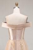 Grijze blauwe zeemeermin met off-the-shoulder appliqueerde jurk van de moeder van de bruid met pailletten