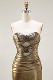 Metallic Donker Gouden Zeemeermin Strapless Uitgesneden Lange Prom Jurk met Split