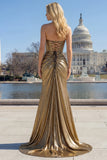 Metallic Donker Gouden Zeemeermin Strapless Uitgesneden Lange Prom Jurk met Split