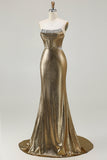 Metallic donkergouden korset met kralen Strapless lange galajurk