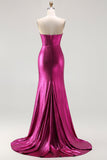 Metallic Fuchsia zeemeermin-korsetkralen, strapless lange galajurk