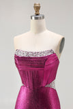 Metallic Fuchsia zeemeermin-korsetkralen, strapless lange galajurk