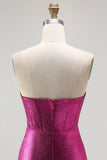 Metallic Fuchsia zeemeermin-korsetkralen, strapless lange galajurk