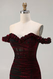 Off-the-shoulder zwart rood zeemeermin korset plus maat lange galajurk met split