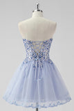 Sprankelende lavendel strapless kralen A Line Homecoming jurk met vetersluiting op de rug