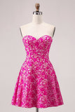 Fuchsia Bloemen Strapless A Line Mini Homecoming Jurk