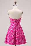 Fuchsia Bloemen Strapless A Line Mini Homecoming Jurk