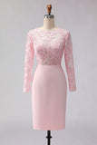 Blush roze geappliqueerde schede boothals midi moeder van de bruid jurk met mouwen