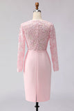 Blush roze geappliqueerde schede boothals midi moeder van de bruid jurk met mouwen