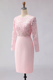 Blush roze geappliqueerde schede boothals midi moeder van de bruid jurk met mouwen