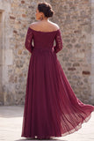 Cabernet Off the Shoulder Een lijn kanten Mother of the Bride jurk met lange mouwen