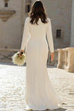 Ivoor Bateau Neck Bodycon gerimpelde satijnen plus maat trouwjurk met split
