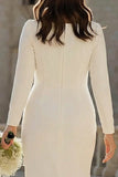 Ivoor Bateau Neck Bodycon gerimpelde satijnen plus maat trouwjurk met split