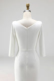 Ivoorkleurige plusmaat schede cowl neck midi werkjurk met halve mouwen