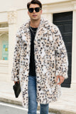 Witte luipaard inkeping revers lange imitatiebont winter herenjas