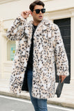 Witte luipaard inkeping revers lange imitatiebont winter herenjas
