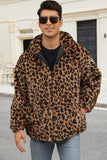 Coffee Leopard Faux Fur Heren Winterjas met Zakken