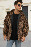 Coffee Leopard Faux Fur Heren Winterjas met Zakken