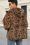 Coffee Leopard Faux Fur Heren Winterjas met Zakken