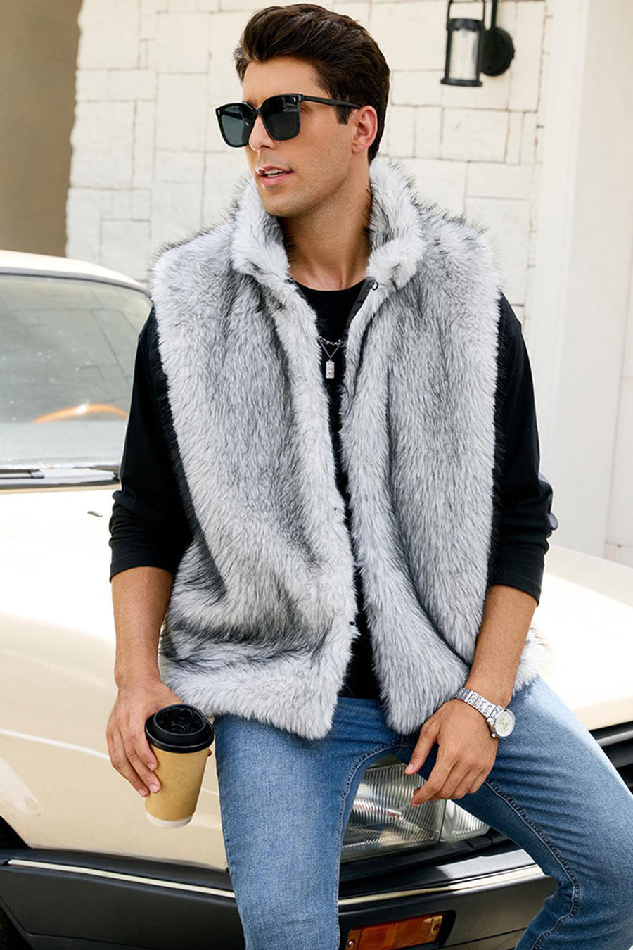 Zwart Fluffy Faux Fur Korte Winter Heren Jas Revers Kraag Jas – NL Zwart Fluffy Faux Fur Korte Winter Heren Jas Revers Kraag Jas – NL