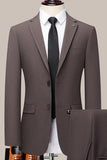 Koffie Revers Singel Breasted Slim Fit Pak