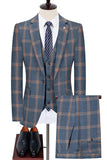 Blauwe revers met inkeping Slim Fit Plaid Heren Pakken