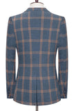 Blauwe revers met inkeping Slim Fit Plaid Heren Pakken