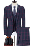 Blauwe revers met inkeping Slim Fit Plaid Heren Pakken