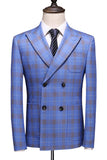 Blauwe geruite piek revers 2 stuks Prom Suits