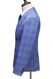 Blauwe geruite piek revers 2 stuks Prom Suits
