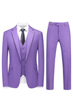 Heren Violet Single Breasted Inkeping Revers 3-delig galapakken