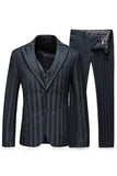 Heren Grijs Groen Gestreepte Revers 3 Stuks Prom Suits