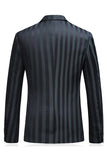 Heren Grijs Groen Gestreepte Revers 3 Stuks Prom Suits
