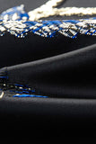 Blauwe en zwarte reversjacquard 2-delige galapakken voor heren