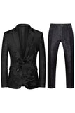Inkeping Revers Enkele Rij Knopen Jacquard 2 Stuk Paarse Heren Prom Suits