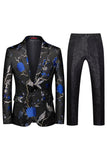 Inkeping Revers Enkele Rij Knopen Jacquard 2 Stuk Paarse Heren Prom Suits