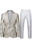 Inkeping Revers Enkele Rij Knopen Jacquard 2 Stuk Paarse Heren Prom Suits