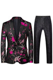 Inkeping Revers Enkele Rij Knopen Jacquard 2 Stuk Paarse Heren Prom Suits