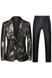 Inkeping Revers Enkele Rij Knopen Jacquard 2 Stuk Paarse Heren Prom Suits