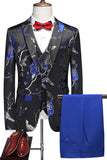 Blauwe revers met inkeping 3-delige jacquard galapakken voor heren