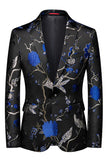 Blauwe revers met inkeping 3-delige jacquard galapakken voor heren
