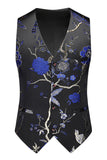 Blauwe revers met inkeping 3-delige jacquard galapakken voor heren
