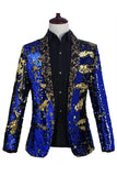 Sprankelende sjaal revers paars en blauw heren prom blazer met pailletten