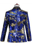 Sprankelende sjaal revers paars en blauw heren prom blazer met pailletten
