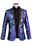 Sprankelende sjaal revers paars en blauw heren prom blazer met pailletten