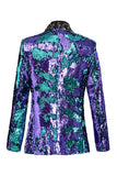 Sprankelende sjaal revers paars en blauw heren prom blazer met pailletten