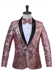 Sparkly Pailletten Heren Rode Sjaal Revers Prom Blazer
